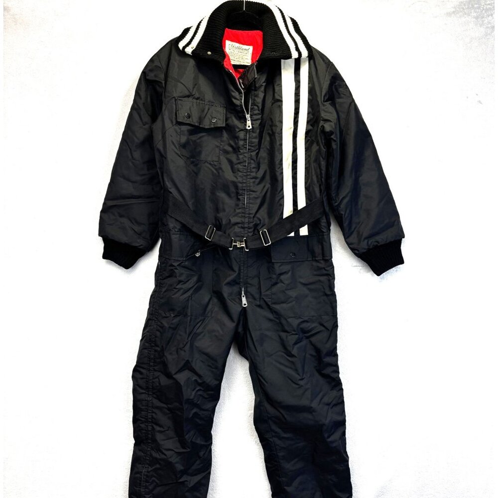 Vintage Northland Snowmobile Suit Womens Large Black One Piece Insulated Belted